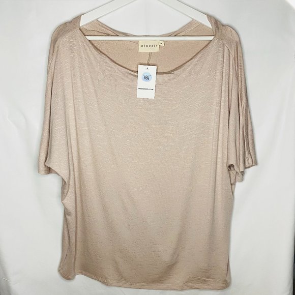 Plus Size- Off The Shoulder Draped Top- Tan - Picture 1 of 5